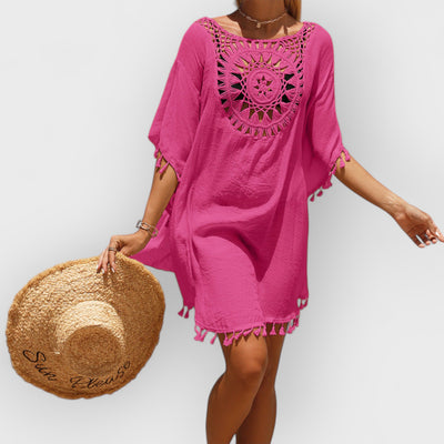 Hand Crochet Loose Fringe Sunflower Beach Blouse Cover Up