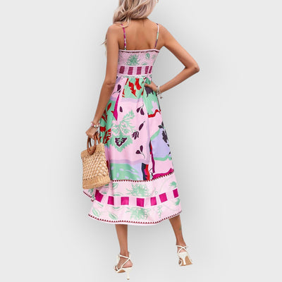 Patchwork Slip Maxi Dress: Abstract Colorful Printed