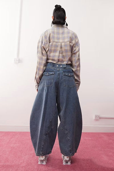 Washed Blue Oversized Balloon Jeans