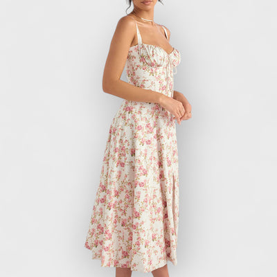 Rose Print Herringbone Slip Dress
