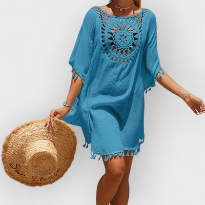 Hand Crochet Loose Fringe Sunflower Beach Blouse Cover Up