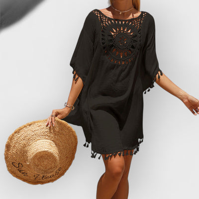 Hand Crochet Loose Fringe Sunflower Beach Blouse Cover Up