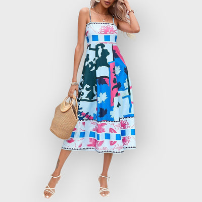 Patchwork Slip Maxi Dress: Abstract Colorful Printed