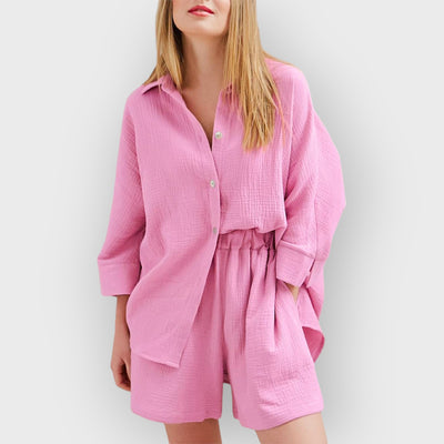 Intricate Cotton Co-Ord Pink Shorts Set