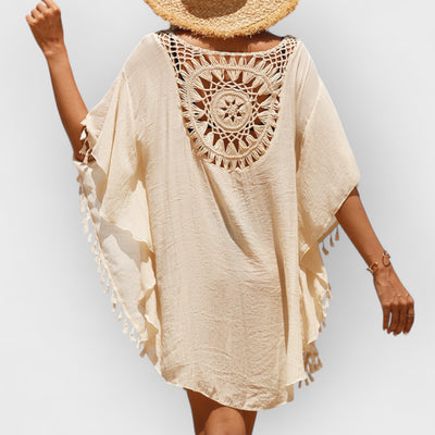 Hand Crochet Loose Fringe Sunflower Beach Blouse Cover Up