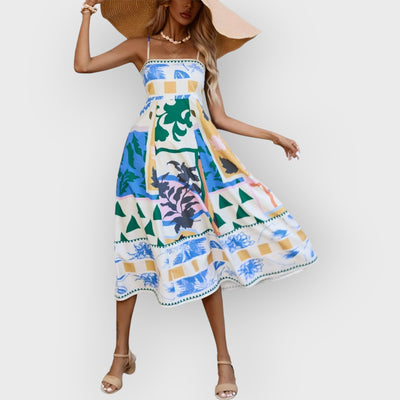 Patchwork Slip Maxi Dress: Abstract Colorful Printed