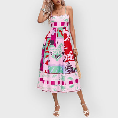 Patchwork Slip Maxi Dress: Abstract Colorful Printed