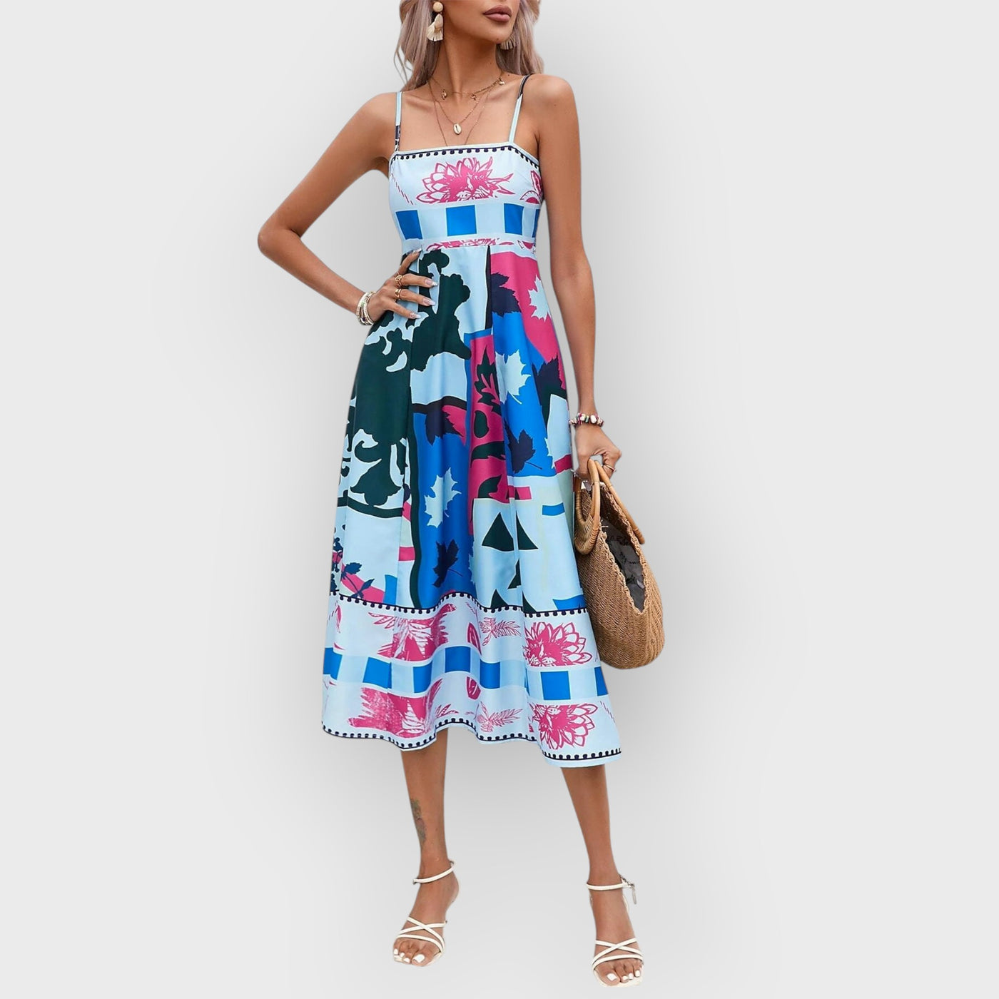 Patchwork Slip Maxi Dress: Abstract Colorful Printed