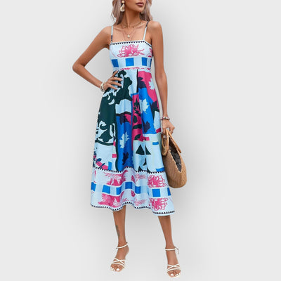 Patchwork Slip Maxi Dress: Abstract Colorful Printed