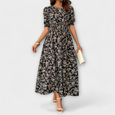 Amelia - Dress with Round Neckline and Floral Pattern