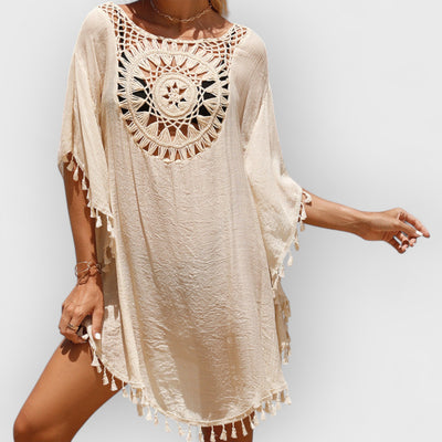 Hand Crochet Loose Fringe Sunflower Beach Blouse Cover Up
