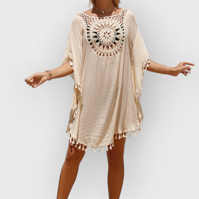 Hand Crochet Loose Fringe Sunflower Beach Blouse Cover Up