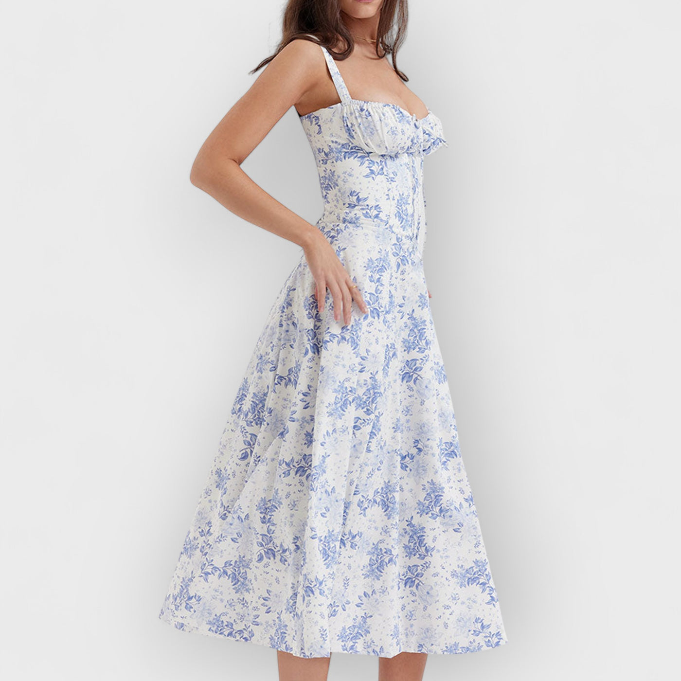 Rose Print Herringbone Slip Dress