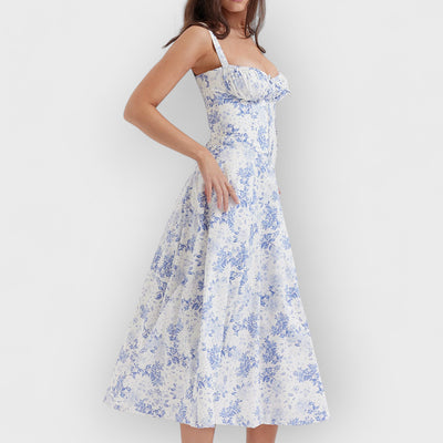 Rose Print Herringbone Slip Dress