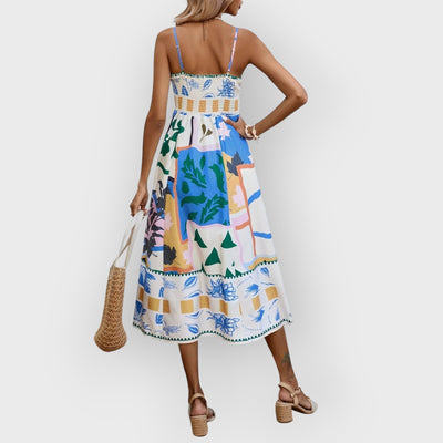 Patchwork Slip Maxi Dress: Abstract Colorful Printed