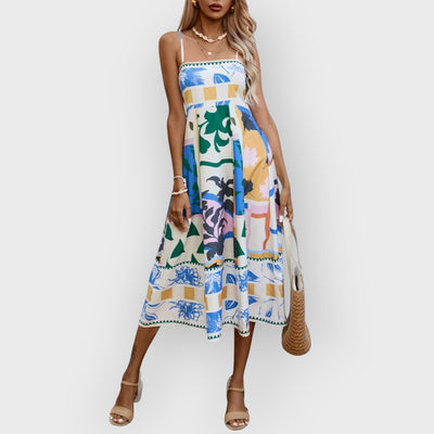 Patchwork Slip Maxi Dress: Abstract Colorful Printed