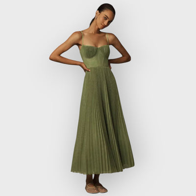 Bustier Pleated Tulle Fit & Flare Midi Dress
