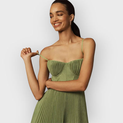 Bustier Pleated Tulle Fit & Flare Midi Dress