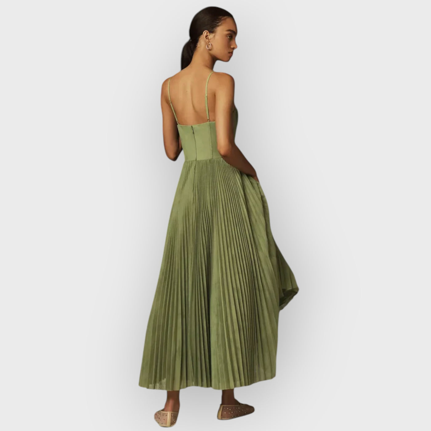 Bustier Pleated Tulle Fit & Flare Midi Dress