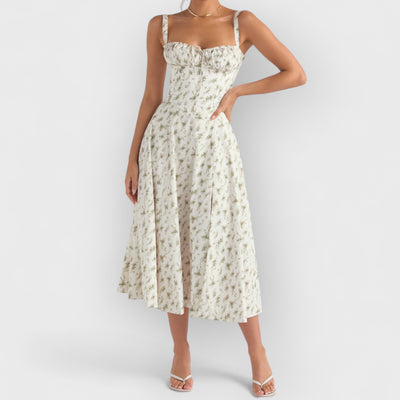 Rose Print Herringbone Slip Dress