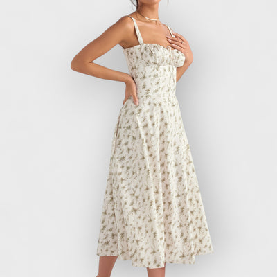 Rose Print Herringbone Slip Dress