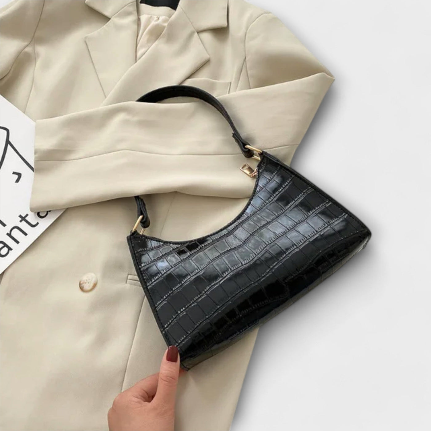 Mira Glossy Leather Tote Bag