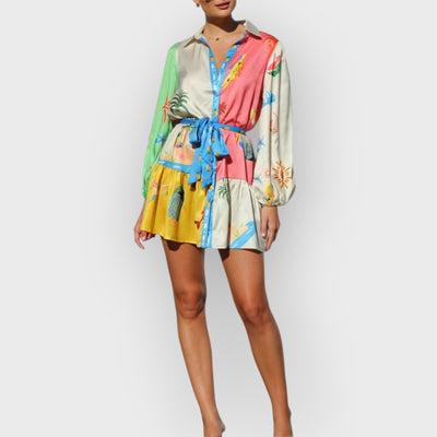 Multi-Coloured Print Mini Dress