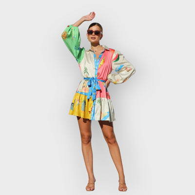 Multi-Coloured Print Mini Dress