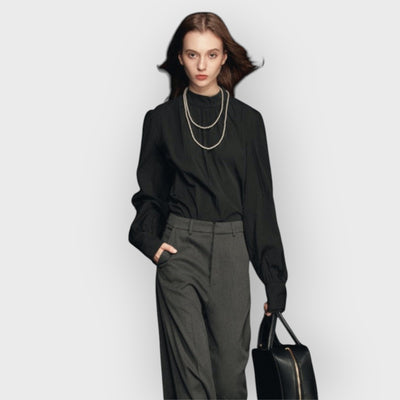 Mock Neck Puff Sleeve Blouse