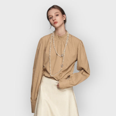 Mock Neck Puff Sleeve Blouse