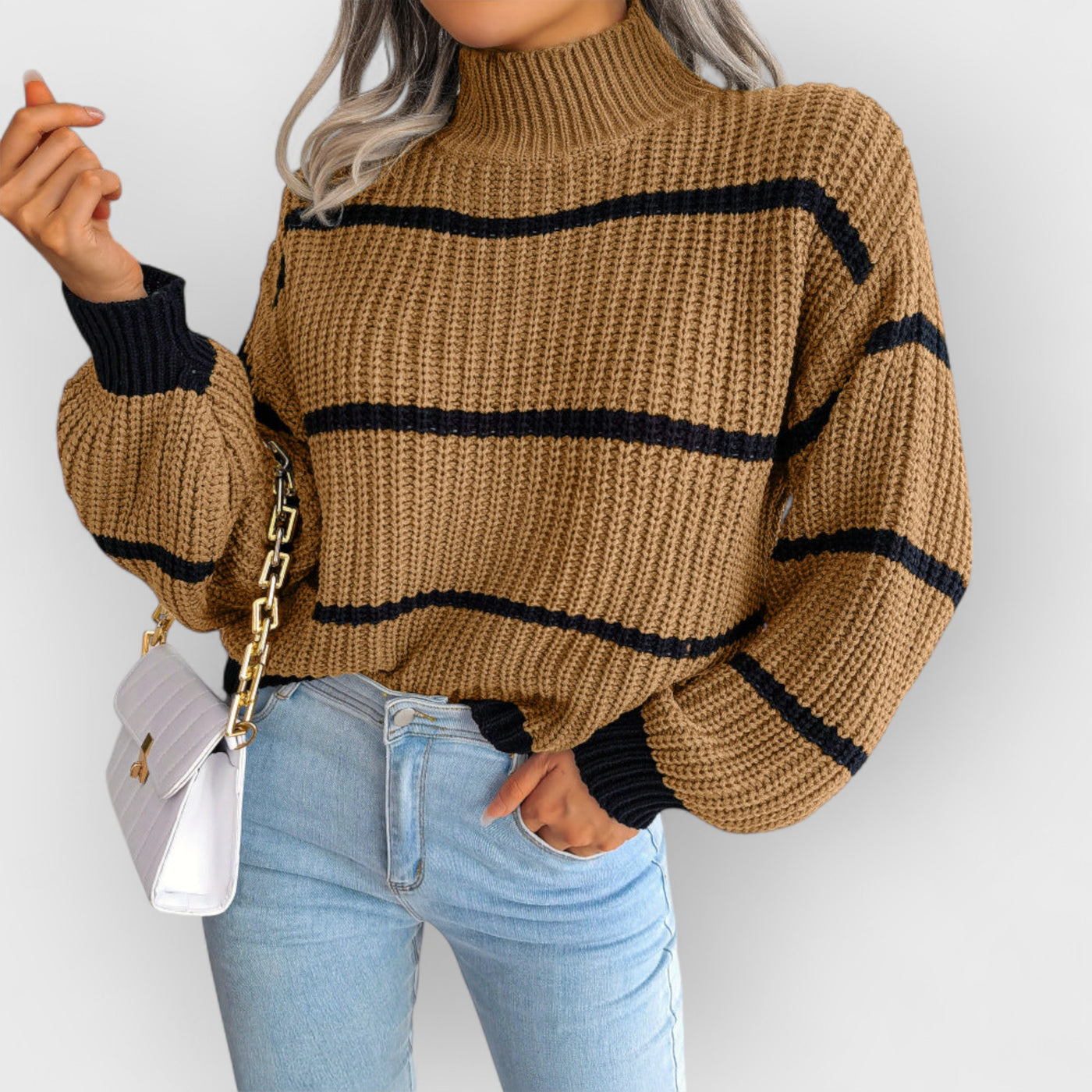 Striped Half-Turtleneck Sweater