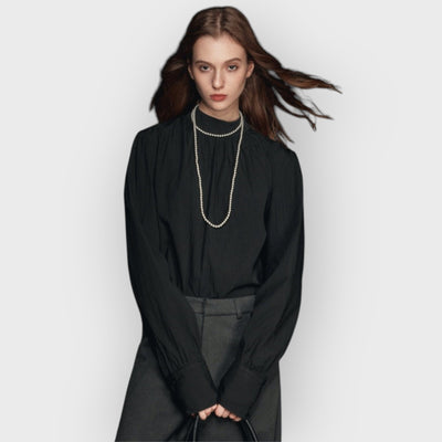 Mock Neck Puff Sleeve Blouse