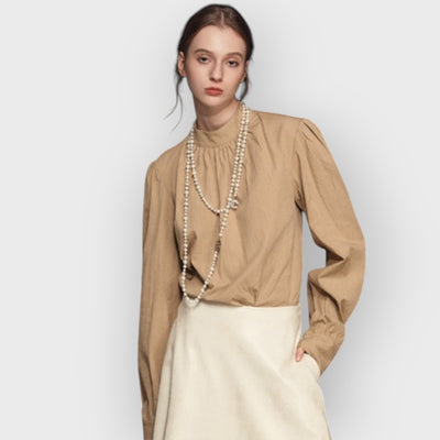 Mock Neck Puff Sleeve Blouse