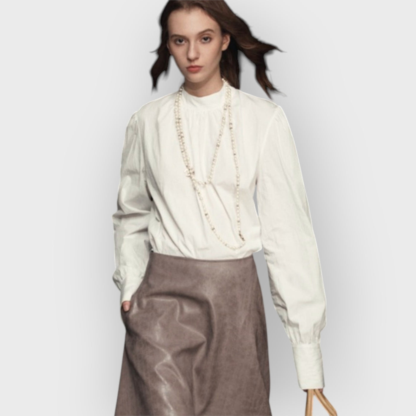 Mock Neck Puff Sleeve Blouse