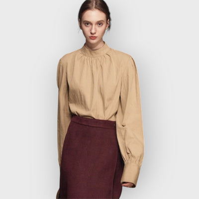 Mock Neck Puff Sleeve Blouse