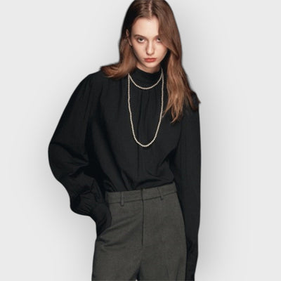 Mock Neck Puff Sleeve Blouse