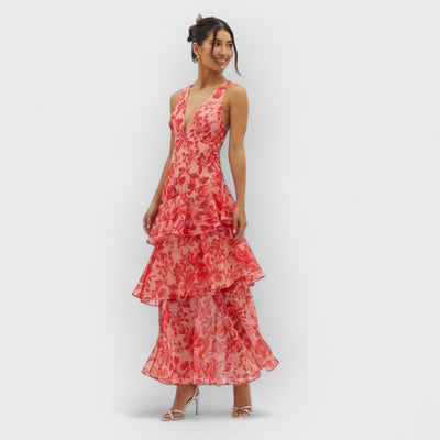 Strappy Back Ruffle Maxi Dress