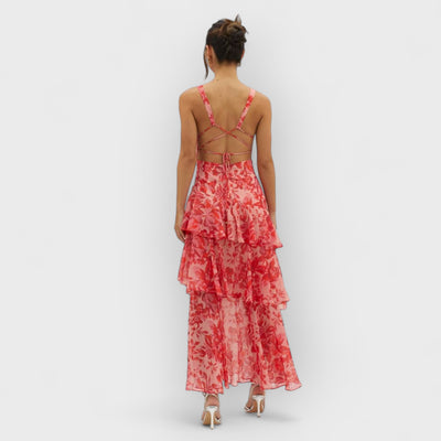 Strappy Back Ruffle Maxi Dress