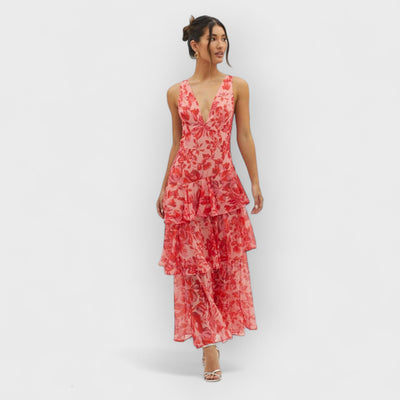 Strappy Back Ruffle Maxi Dress