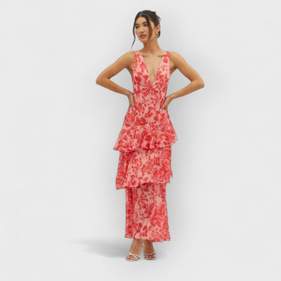 Strappy Back Ruffle Maxi Dress