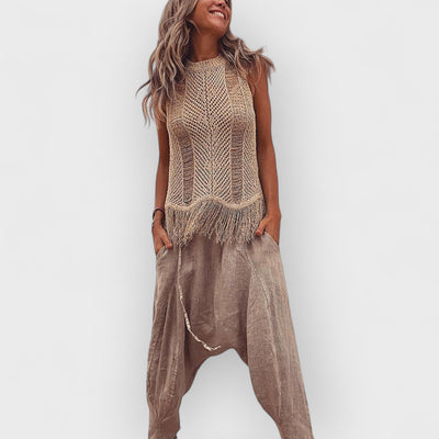 Thar Desert Sleeveless Tassel Knit Top