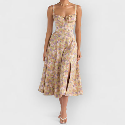 Rose Print Herringbone Slip Dress