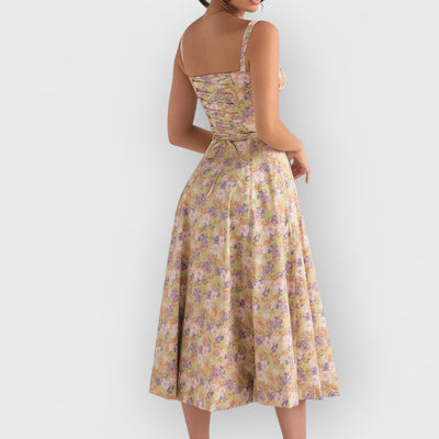 Rose Print Herringbone Slip Dress