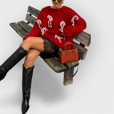 Unique Bow Crew Neck Loose Sweater