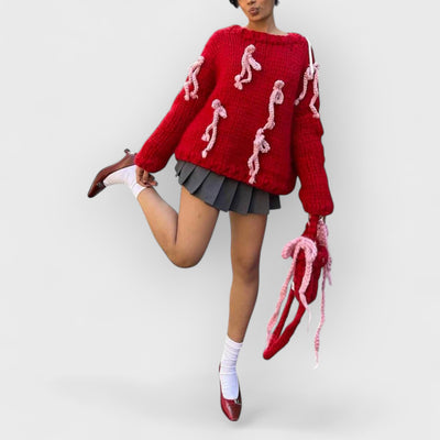 Unique Bow Crew Neck Loose Sweater
