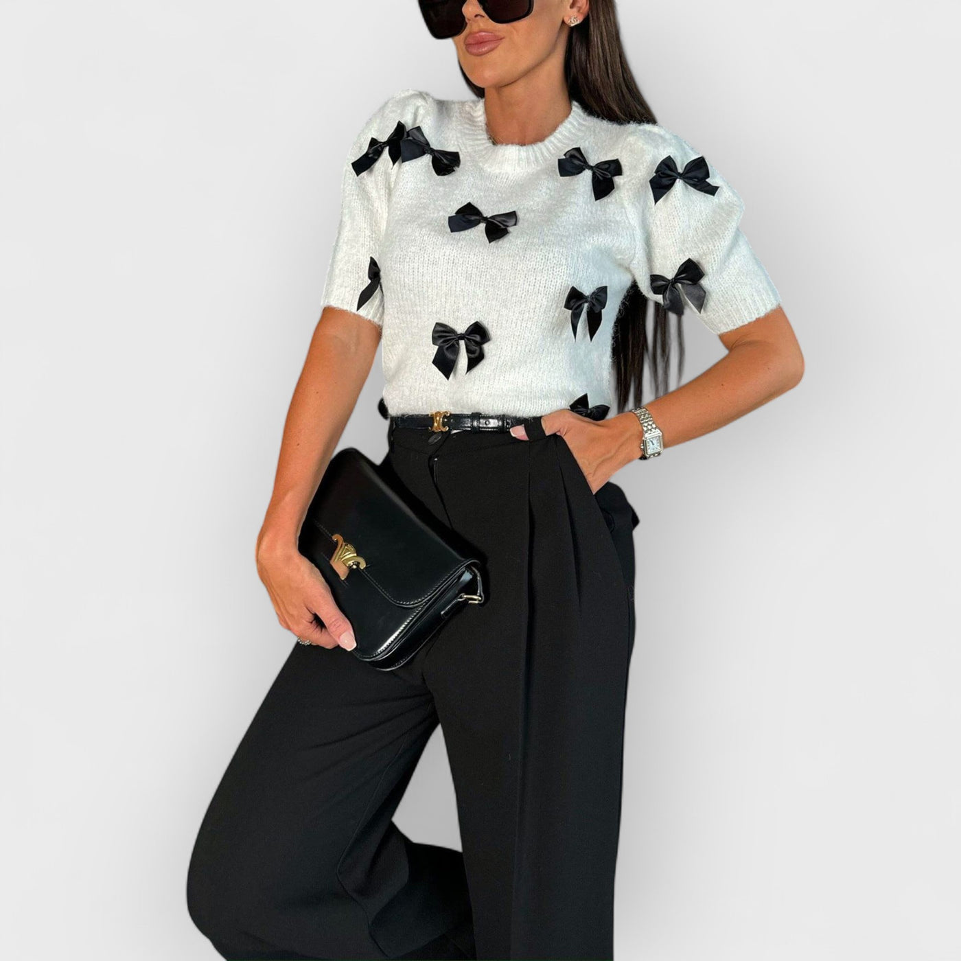 Delicate Bow Short-Sleeved Sweater