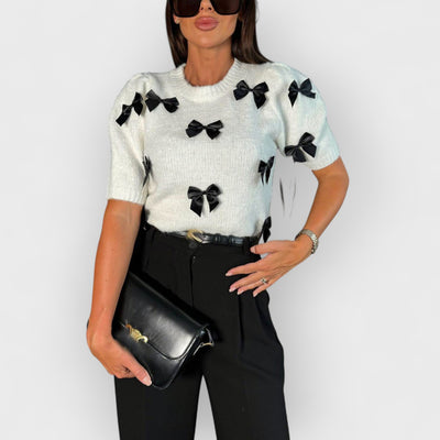Delicate Bow Short-Sleeved Sweater