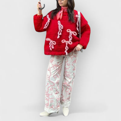 Unique Bow Crew Neck Loose Sweater