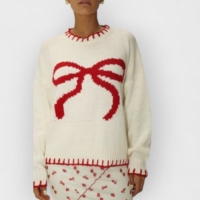 Bow Jacquard Loose Pullover Sweater