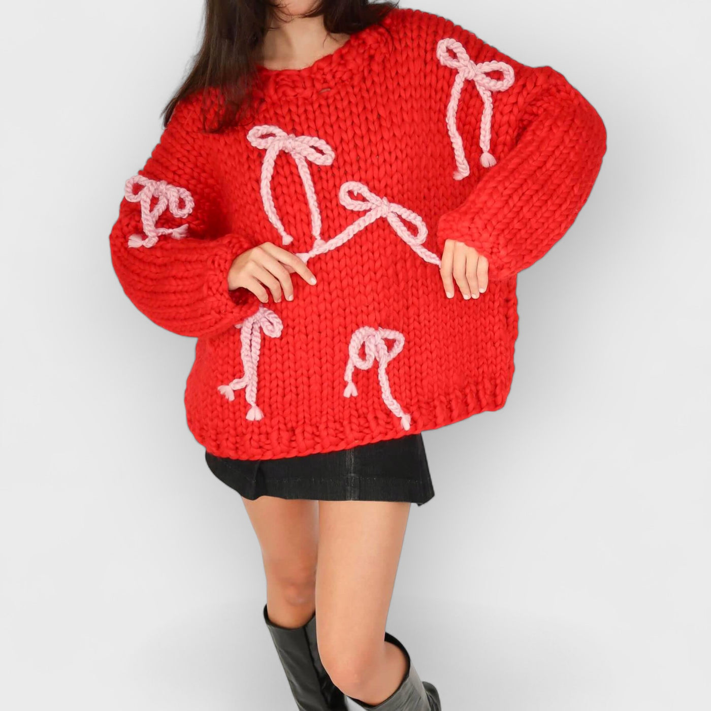 Unique Bow Crew Neck Loose Sweater